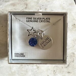 Explore Discover Silver Plate Necklace with Blue Crystal Charm